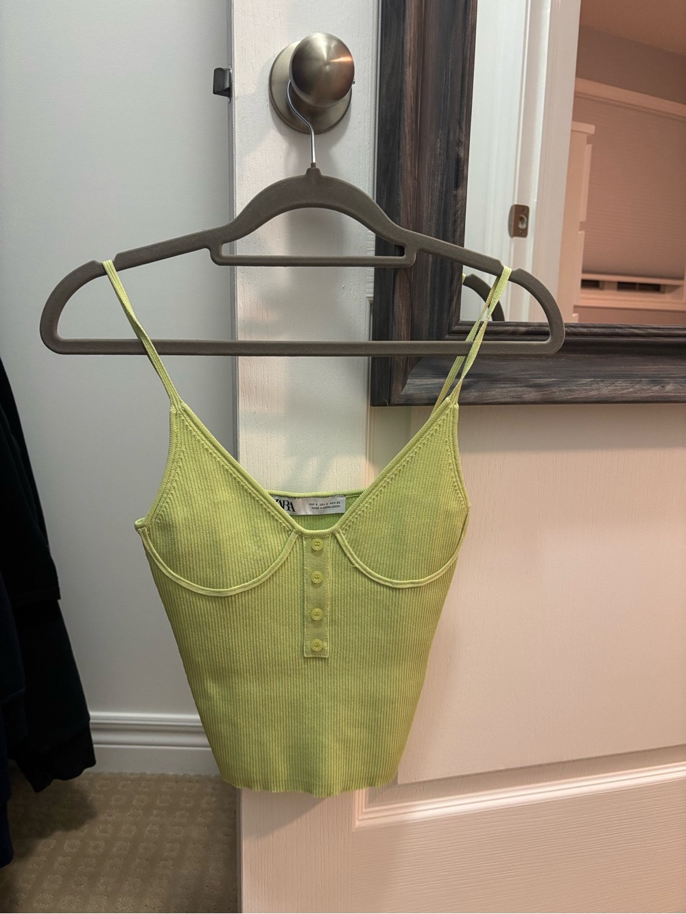 Zara Lime Ribbed Button-Front Crop Cami